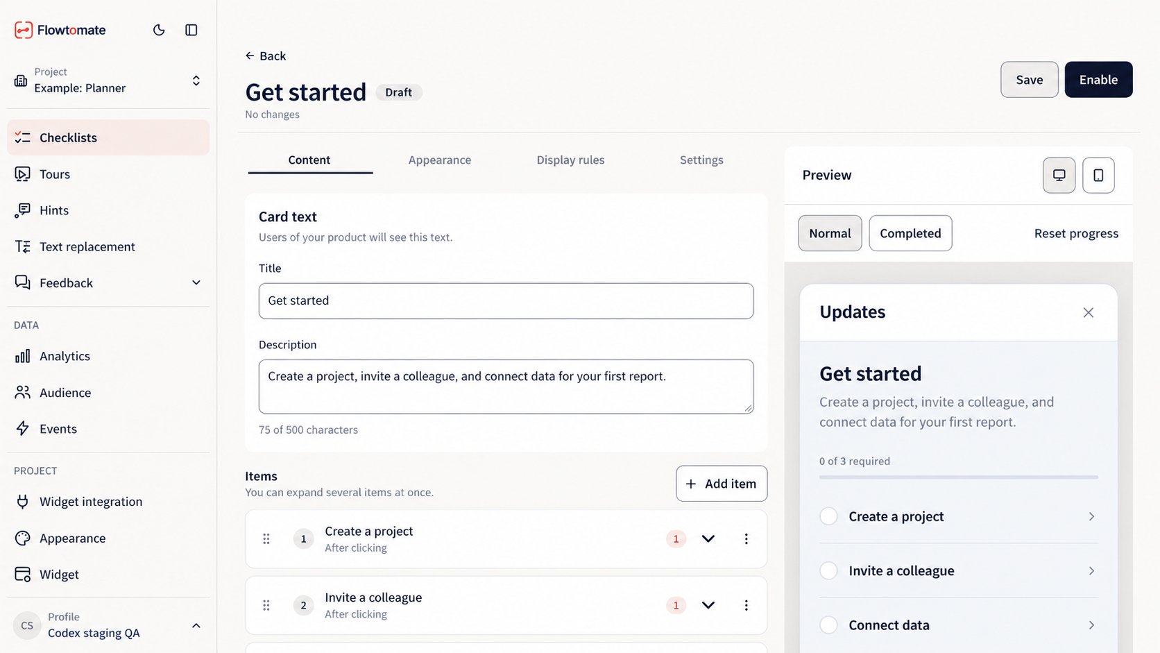 Checklist draft editor with items