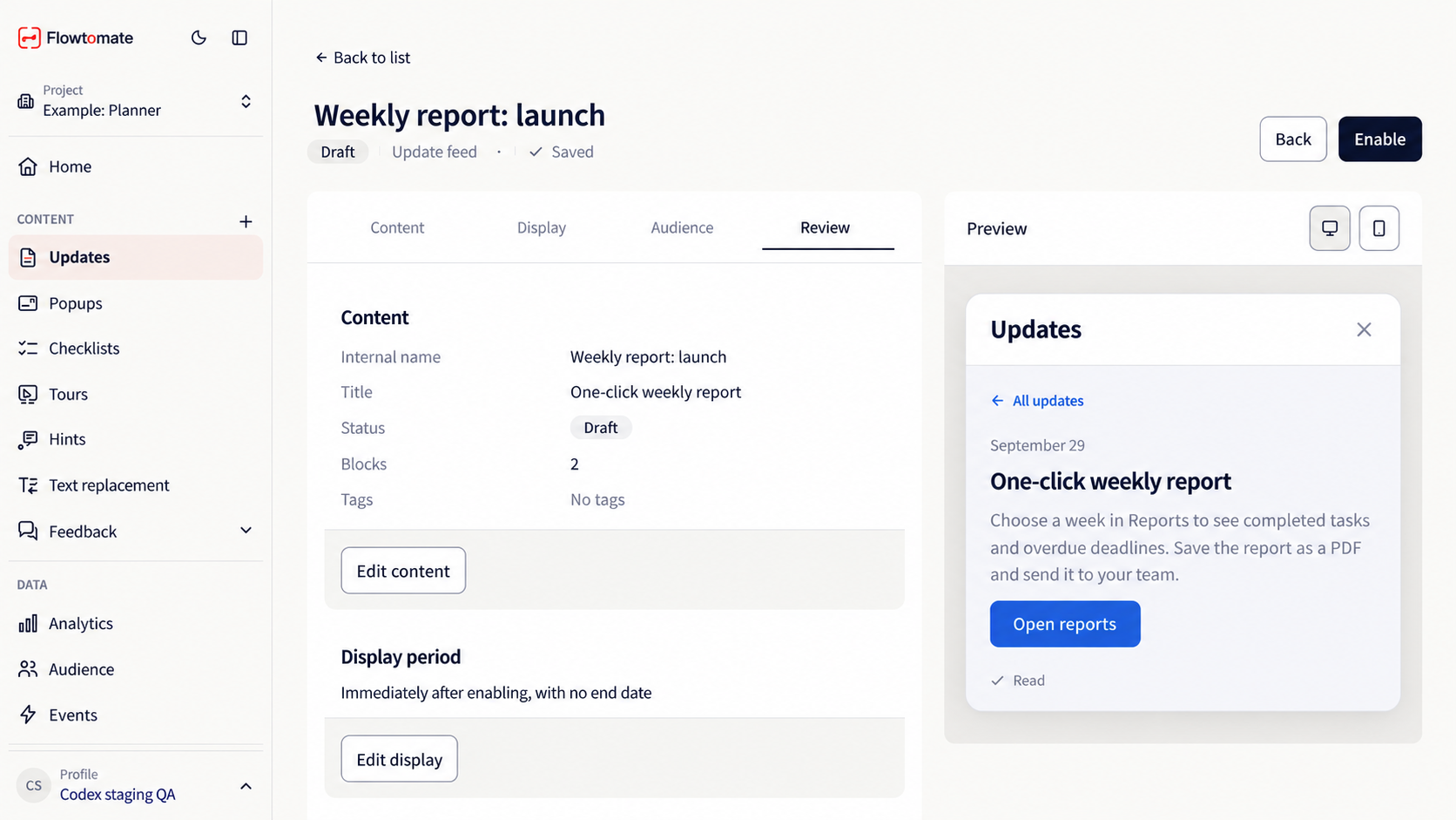 Update review step before activation